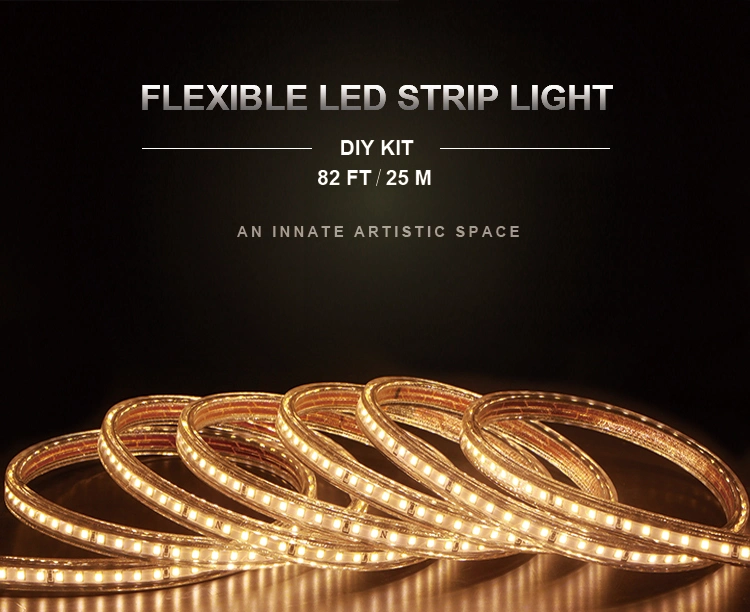 ETL 120V LED Strip Light SMD 2835 120LED 82FT Length 25 Meters Roll Outdoor Used in Decorative Light and Xmas Light